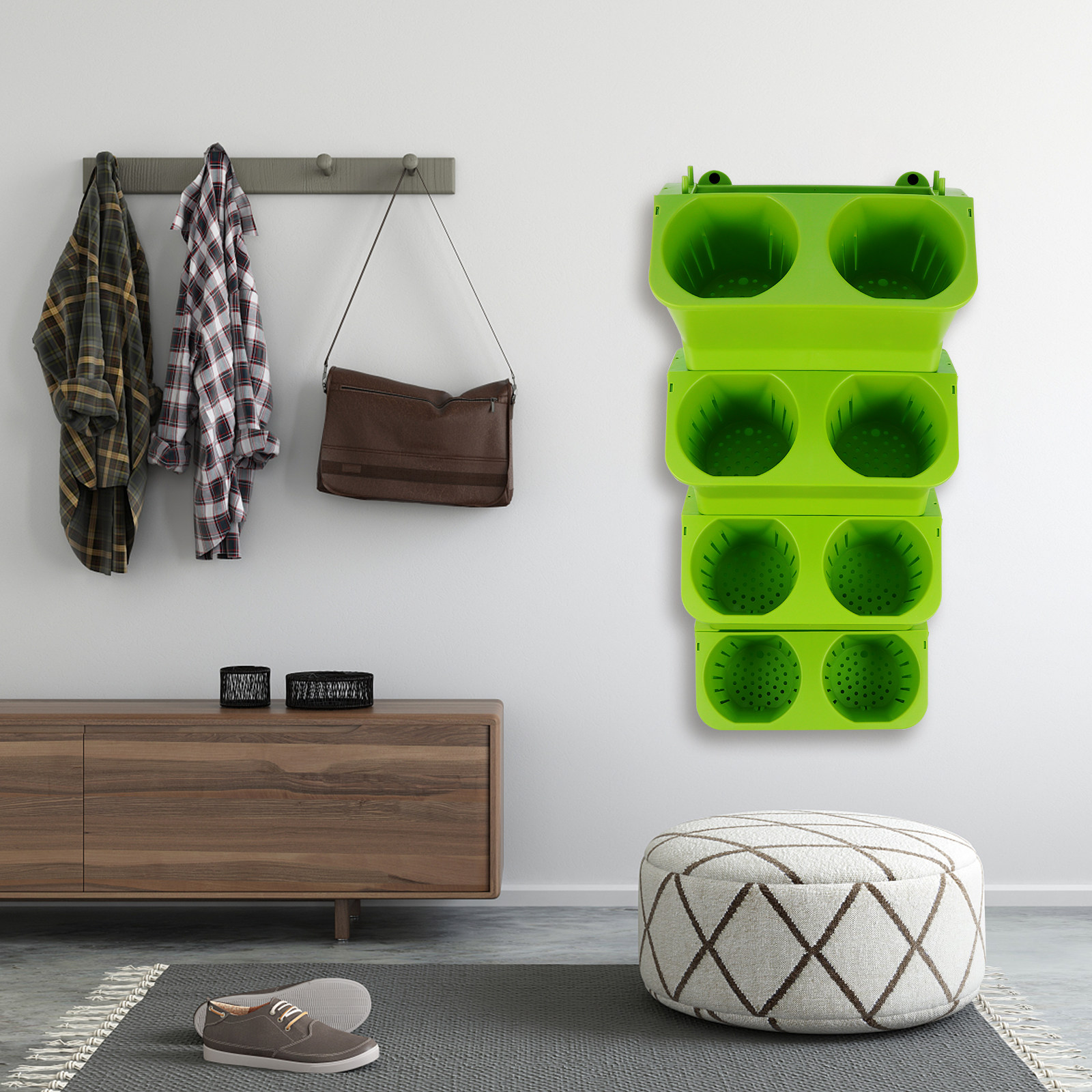 Vertical Wall Planter - กระถางปลูกต้นไม้แนวตั้งแบบแขวน 4 ชิ้น พร้อมระบบรดน้ำอัตโนมัติ กระถางพลาสติกแบบ 2