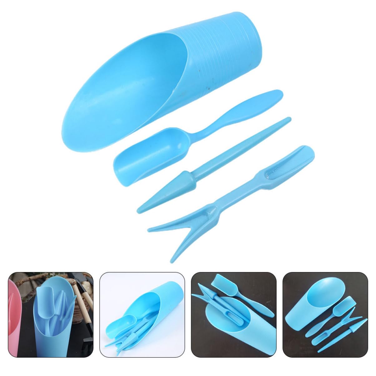 Gardening Tools Spade - 4 ชิ้น/เซ็ต,พลาสติกทนทานถังพลั่วกระถางการเพาะปลูกกระบอก MeatPlant ดินพลั่วสวนเครื่องมือ MINI Garden