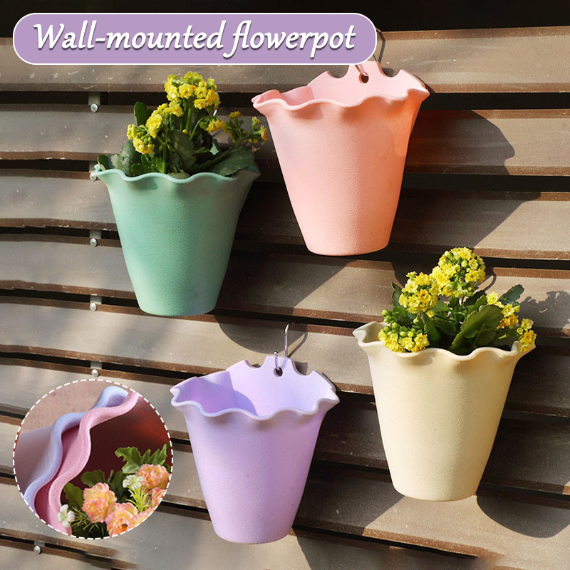 Vertical Wall Planter - ดอกไม้หม้อติดผนังพลาสติกแขวนผนังคอนเทนเนอร์ตะกร้ากระถางดอกไม้สำหรับสวนกลางแจ้งระเบียงชาวไร่ถังตกแต่งบ้าน