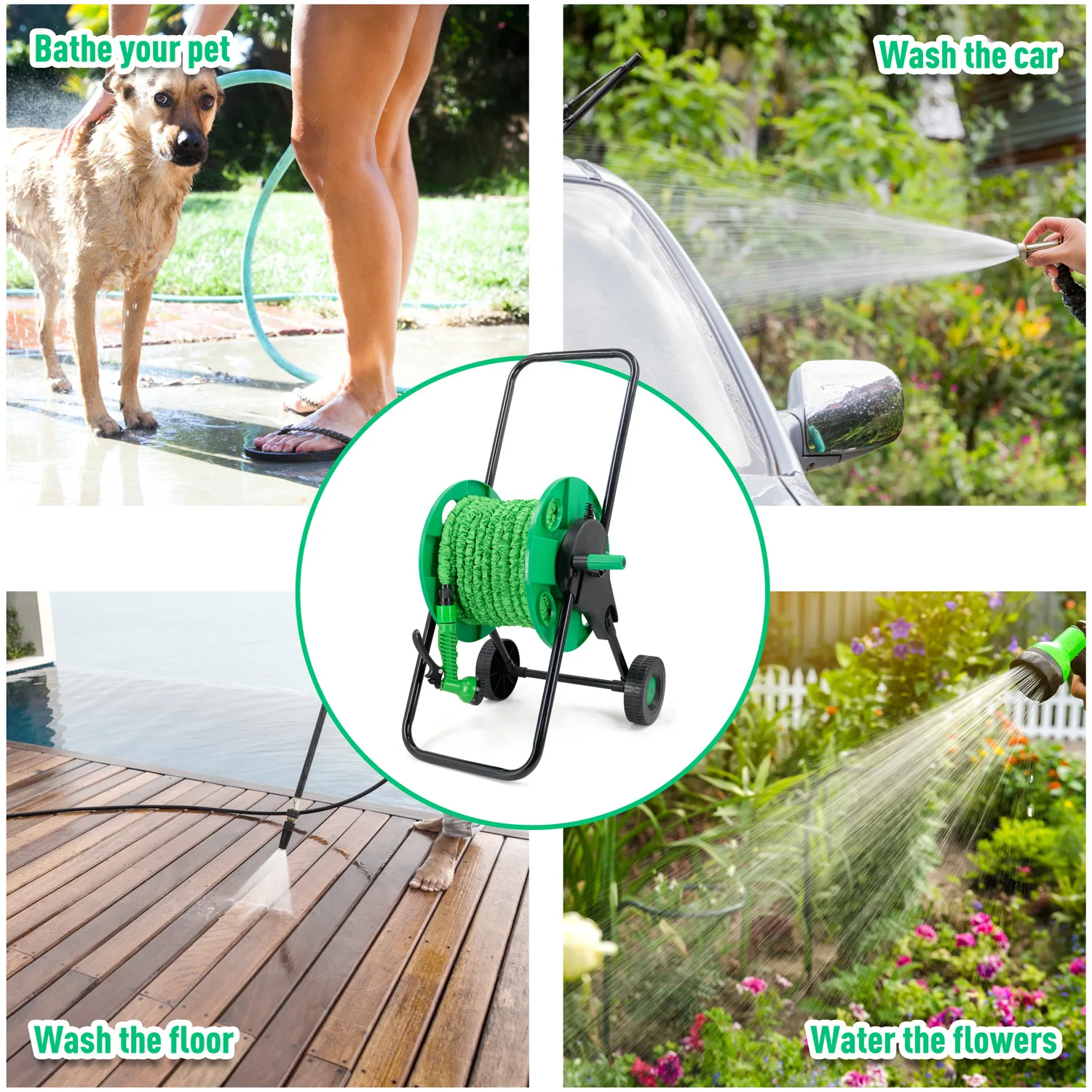 Gardening Tools Rack - ชั้นวางเก็บสายยางรดน้ำพรีเมียม, ที่เก็บสายยางรดน้ำในครัวเรือน, ที่เก็บสายยางรดน้ำ, วงล้อรดน้ำสำหรับทำสวนและการเกษตร