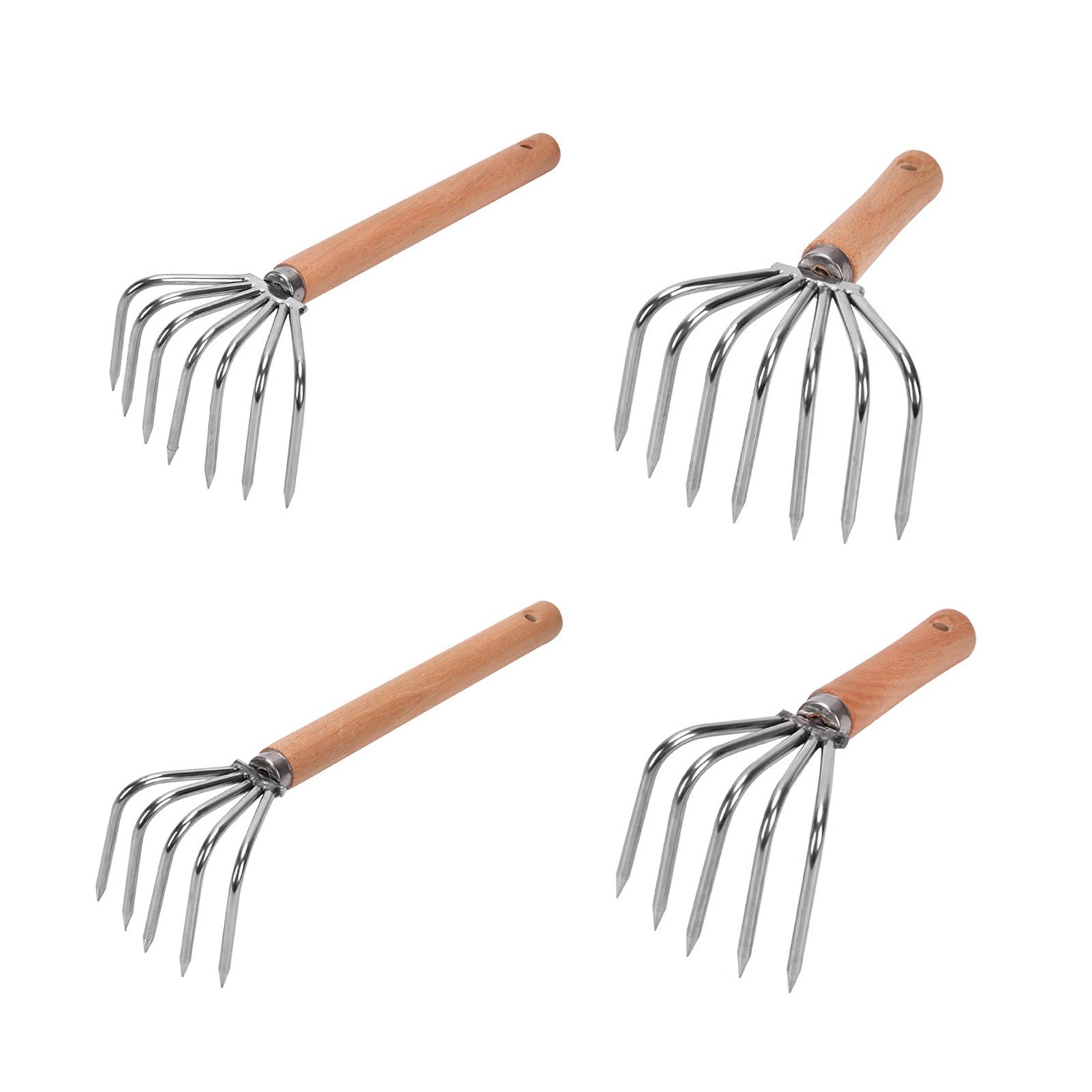 Gardening Hand Tools Yard - คราดมือแบบมีกรงเล็บสแตนเลส น้ำหนักเบา ด้ามจับไม้ คราดใบไม้ เครื่องมือทำสวนขนาดเล็กสำหรับงานสวน