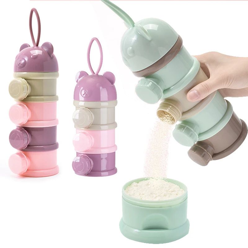 Fertilizer Dispenser - กล่องเก็บอาหารเด็กแบบพกพา 3/4 ชั้น กล่องจ่ายอาหารหลายช่อง กล่องนมผงลายการ์ตูนสำหรับเด็กทารก กล่องใส่ขนมสำหรับเด็กวัยหัดเดิน
