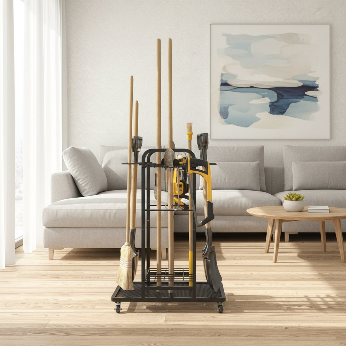 Gardening Tools Rack - รถเข็นเครื่องมือทำสวนแบบแข็งแรง 3 ชั้น พร้อมล้อ สำหรับจัดเก็บเครื่องมือในโรงรถและลานบ้าน