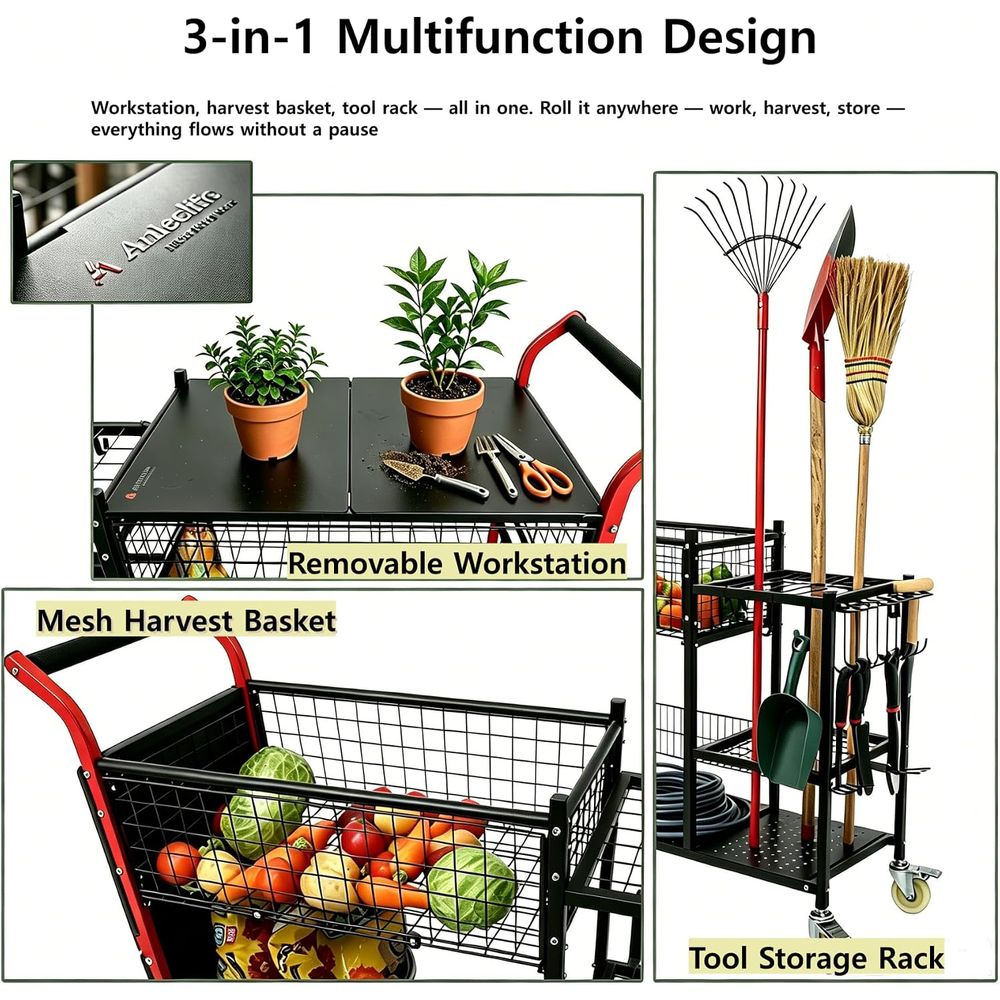 รถเข็นสวนอเนลอีลี 3-in-1: สถาน - Gardening Tools Rack บทวิจารณ์และราคา