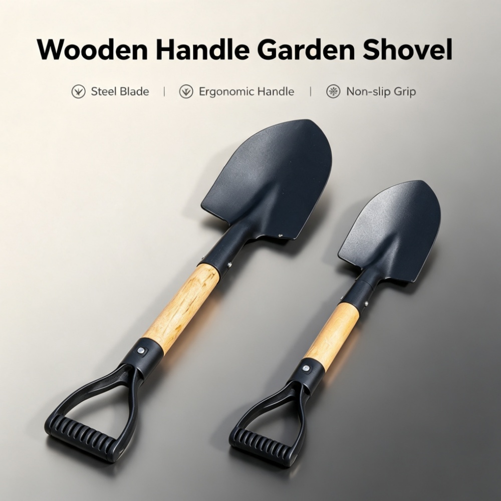 พลั่วเหล็กกันสนิมด้ามไม้ธรรมชา - Gardening Tools Spade บทวิจารณ์และราคา
