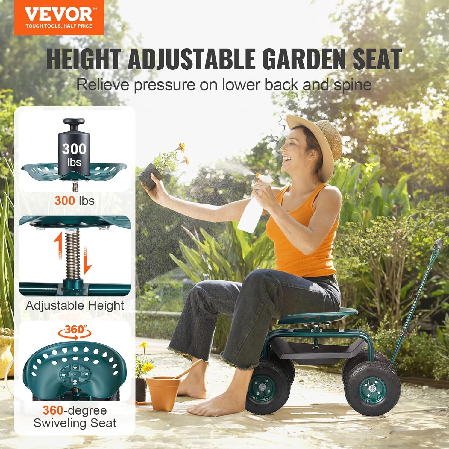 รถเข็นทำสวนพร้อมที่นั่งทำงานแบ - Gardening Tools Uses บทวิจารณ์และราคา